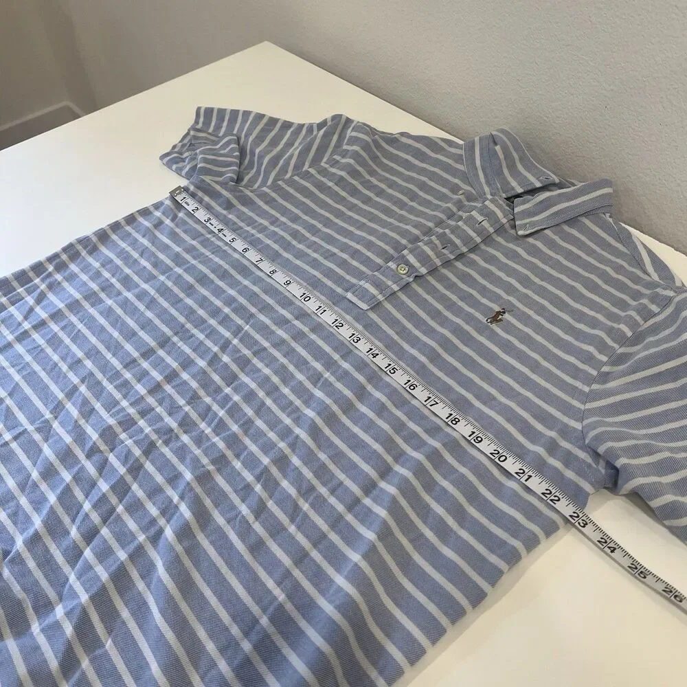 Ralph Lauren Knit Oxford Polo Shirt Mens White Blue Striped Pony Logo Large